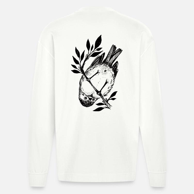 Kleiner frecher Vogel - Heavyweight Oversized Organic Langarmshirt Made in EU - OFF WHITE