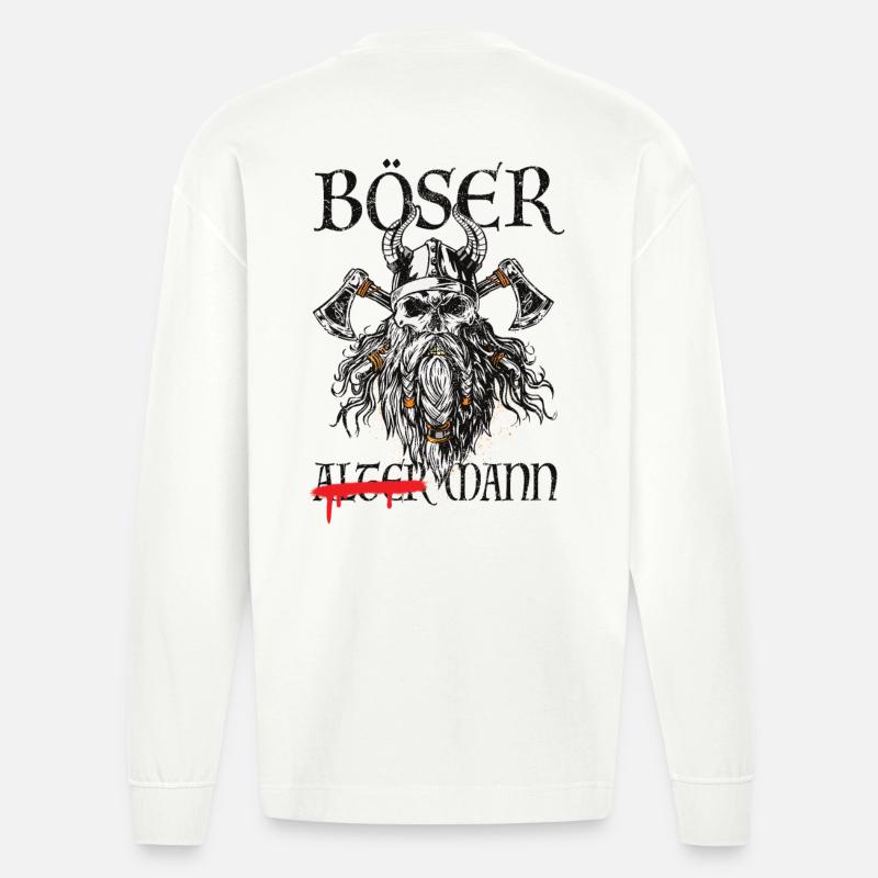 Böser Wikinger-Krieger Grafik - Heavyweight Oversized Organic Langarmshirt Made in EU - OFF WHITE