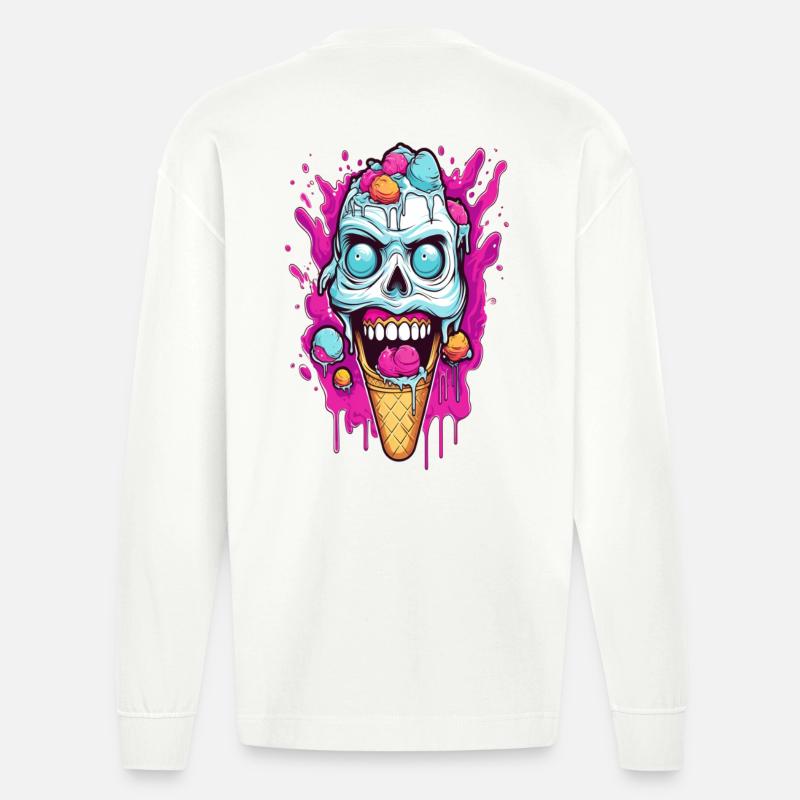 Skull Eiscreme Design - Heavyweight Oversized Organic Langarmshirt Made in EU - OFF WHITE