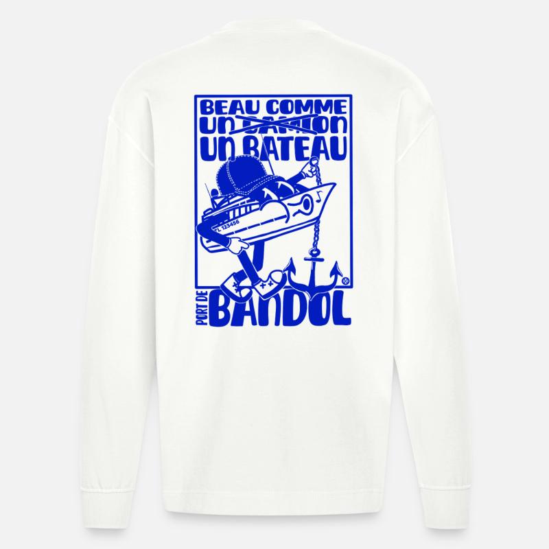 Retro Mittelmeer Bandol Boot Maskottchen - Heavyweight Oversized Organic Langarmshirt Made in EU - OFF WHITE