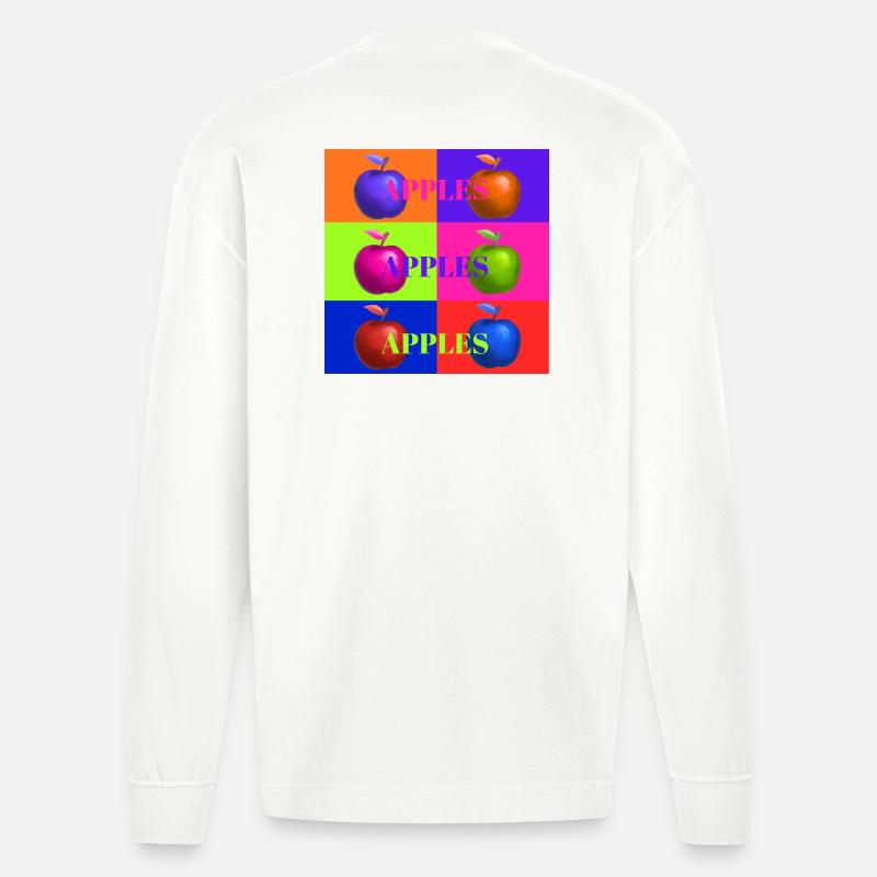 Pop Art Apfel Collage Design - Heavyweight Oversized Organic Langarmshirt Made in EU - OFF WHITE