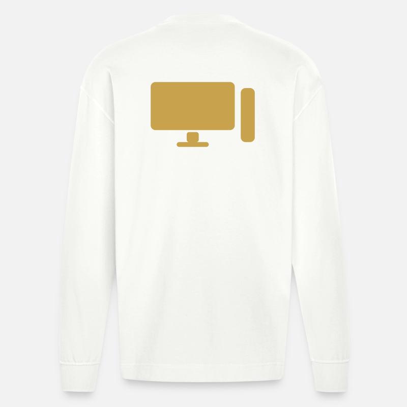Minimal PC Setup Icon – Gamer Design - Heavyweight Oversized Organic Langarmshirt Made in EU - OFF WHITE