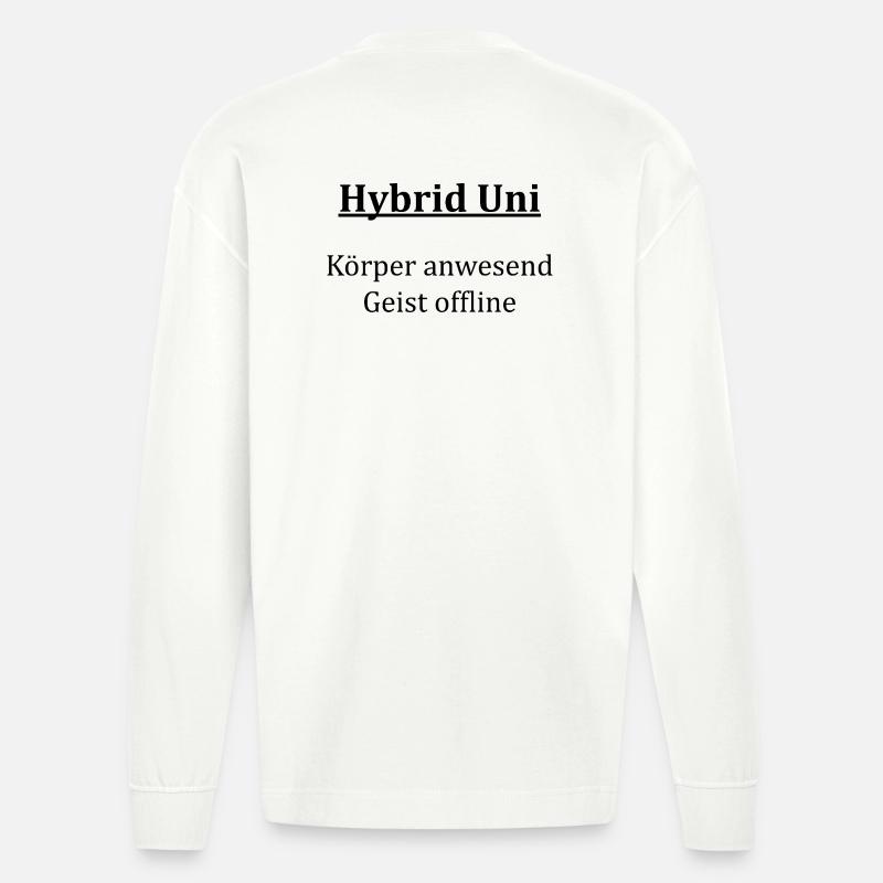 Unispruch "Hybrid Uni" Geschenk, Studenten - Heavyweight Oversized Organic Langarmshirt Made in EU - OFF WHITE