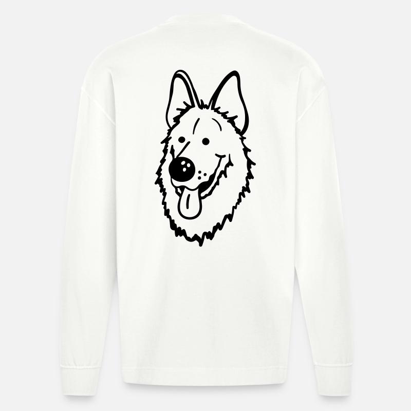 Lustiger Deutscher Schäferhund - Heavyweight Oversized Organic Langarmshirt Made in EU - OFF WHITE