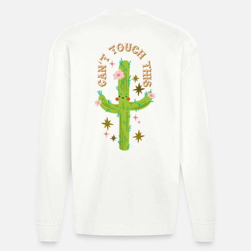 Can't touch this - Prickly cactus design - Heavyweight Oversized Organic Longsleeve Shirt Made in EU - OFF WHITE