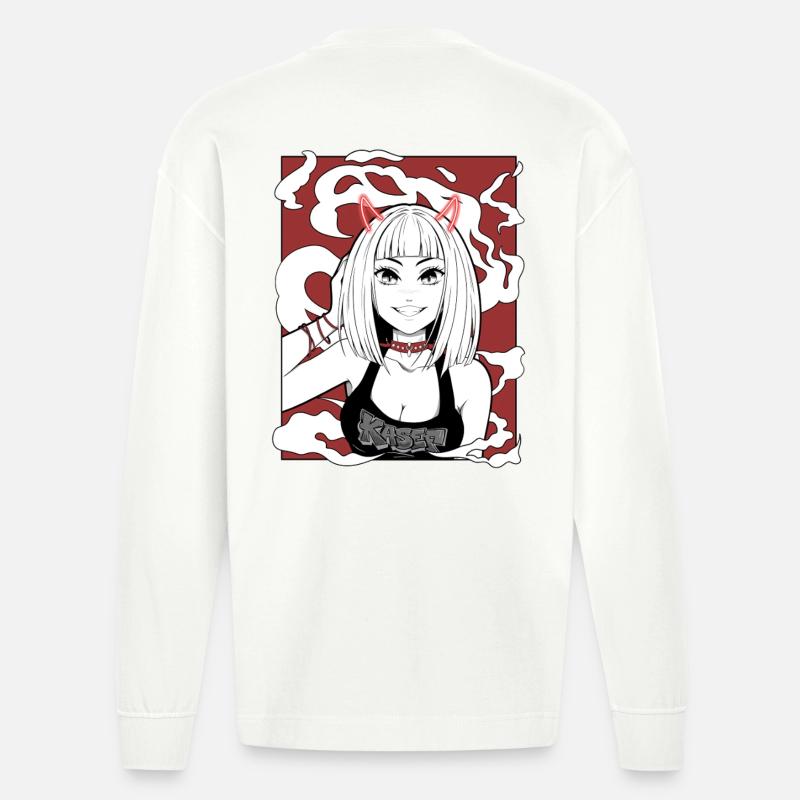 Anime Teufel Mädchen Goth Design - Heavyweight Oversized Organic Langarmshirt Made in EU - OFF WHITE