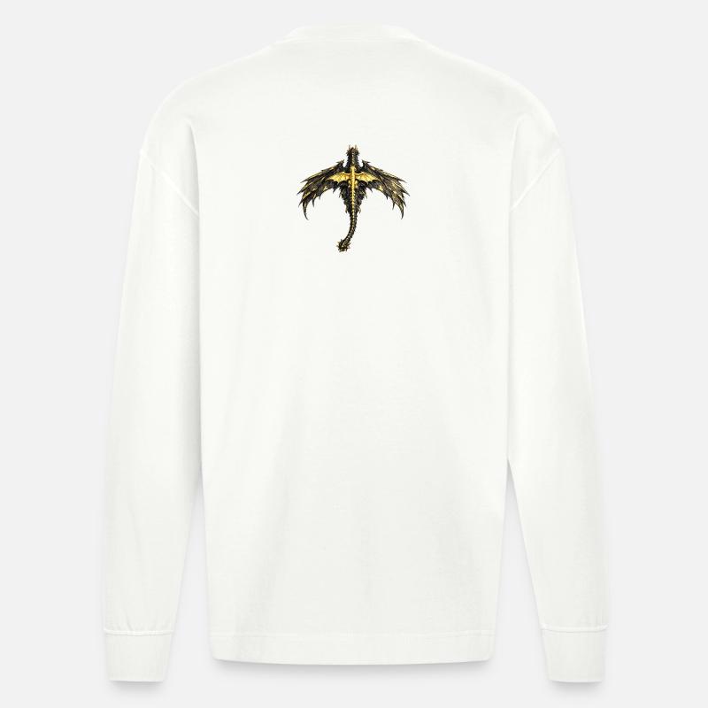 Fourth Wing Dragons - Heavyweight Oversized Organic Langarmshirt Made in EU - OFF WHITE