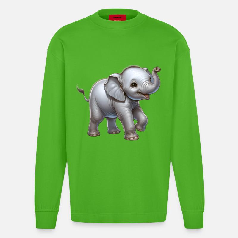 Conception d’éléphant mignon (bébé éléphant) - Manches longues bio épais oversize fabriqué en UE - Apple Neon