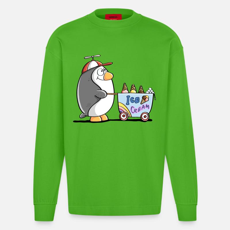 Pinguin Als Eisverkäufer - Eis - Manches longues bio épais oversize fabriqué en UE - Apple Neon