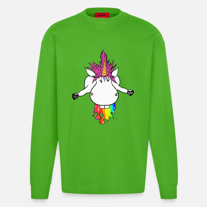 Regenbogen Einhorn Farbklecks Regenbogenkotze - Heavyweight Oversized Organic Langarmshirt Made in EU - Apple Neon