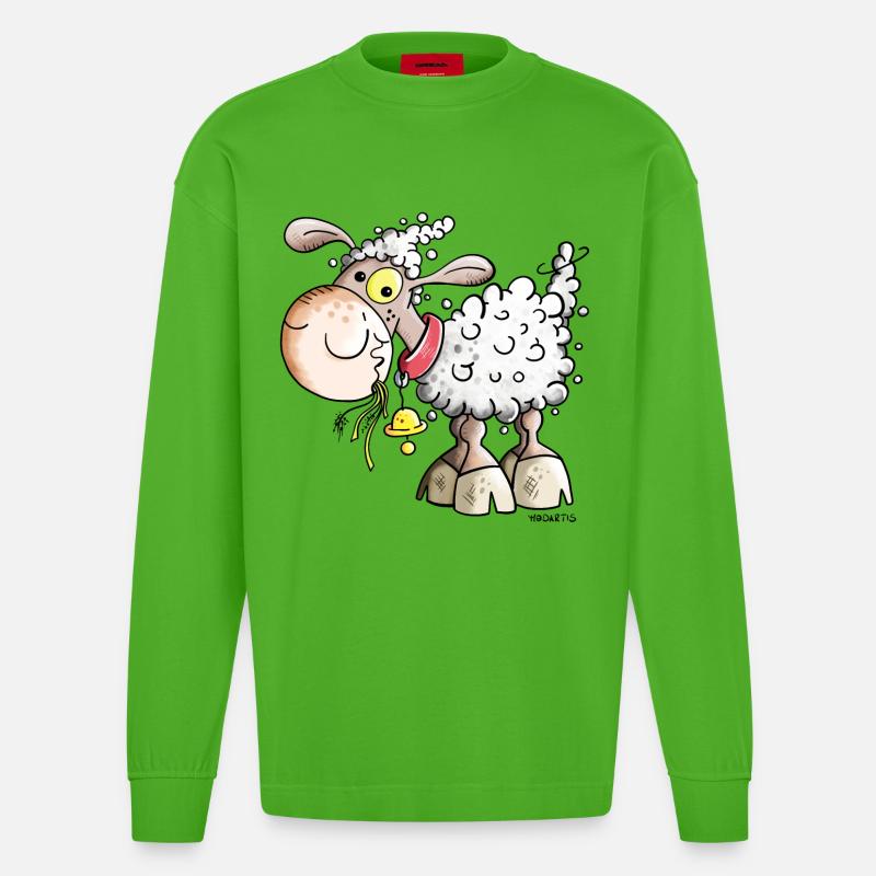 Schaf auf der Weide - Heavyweight Oversized Organic Langarmshirt Made in EU - Apple Neon