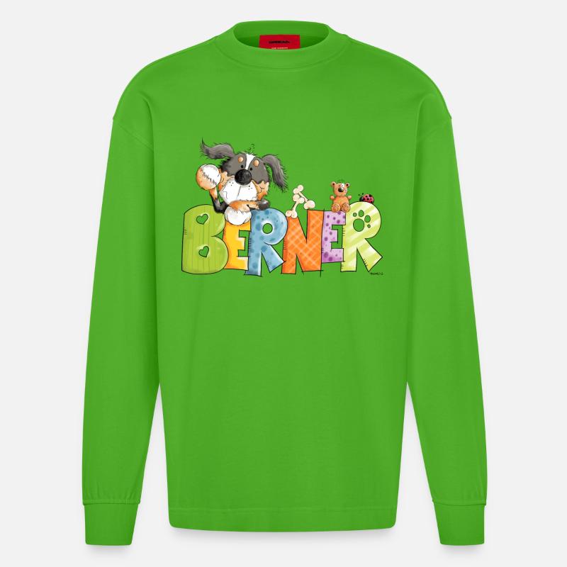 Berner Sennenhund hängt ab - Heavyweight Oversized Organic Langarmshirt Made in EU - Apple Neon