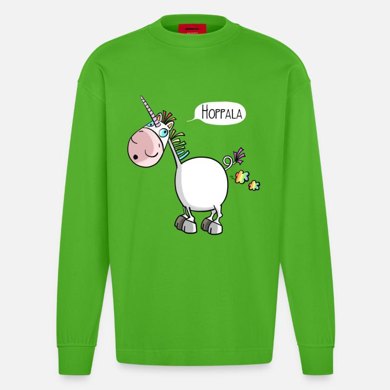 Hoppala Einhorn - Heavyweight Oversized Organic Langarmshirt Made in EU - Apple Neon
