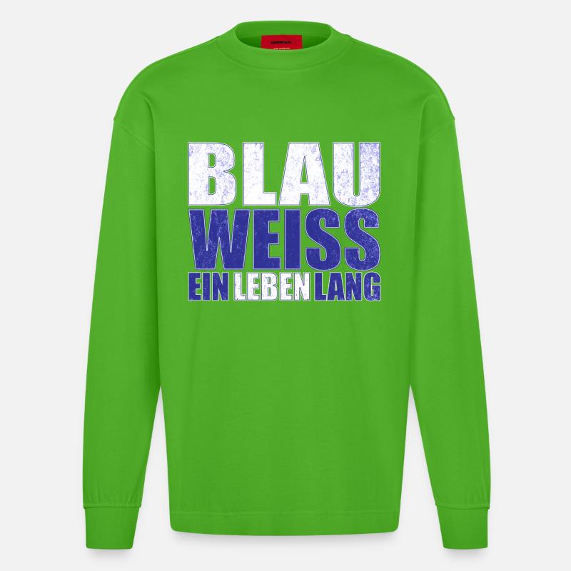Blau Weiss ein Leben Lang - Heavyweight Oversized Organic Langarmshirt Made in EU - Apple Neon