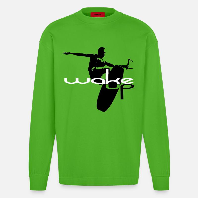 Wakeboard wake up wakeboarding - Heavyweight Oversized Organic Langarmshirt Made in EU - Apple Neon