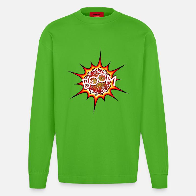 Explosion, Bombe, Explosion, Bombe # - Heavyweight Oversized Organic Langarmshirt Made in EU - Apple Neon