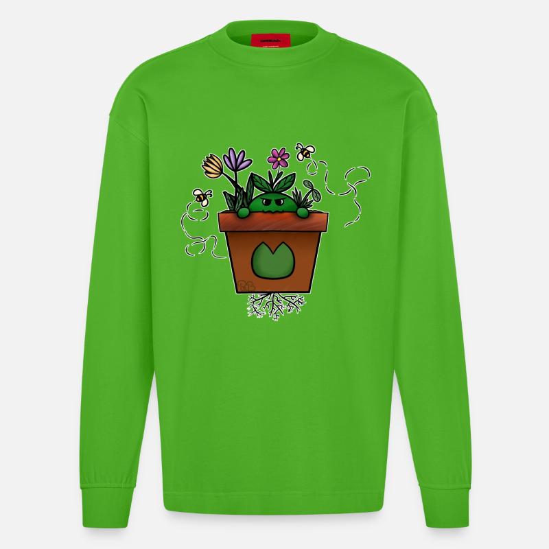 Pot2Shoot! Von Pousse2Bamboo ! - Heavyweight Oversized Organic Langarmshirt Made in EU - Apple Neon