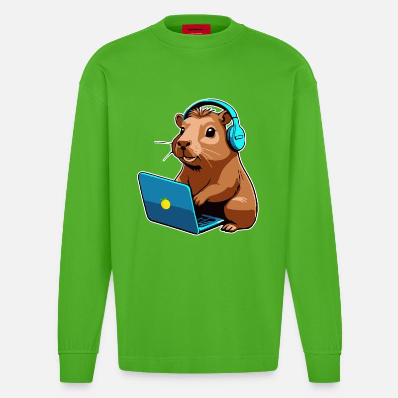 Capybara Programmierer Coder Computer - Heavyweight Oversized Organic Langarmshirt Made in EU - Apple Neon