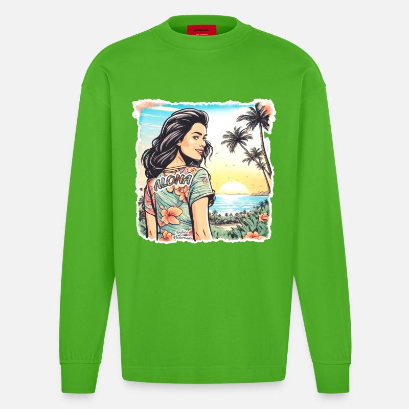 Aloha Mädchen - Heavyweight Oversized Organic Langarmshirt Made in EU - Apple Neon