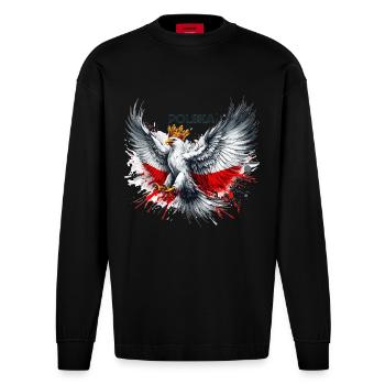 Poland Polska Polish Red White Eagle Crown Gift - Heavyweight Oversized Organic Longsleeve Shirt Made in EU - SOLID BLACK - Front