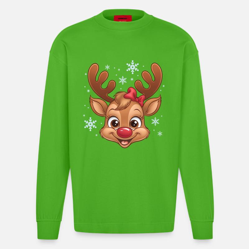 Süßes Rentier-Mädchen mit Schneeflocken - Heavyweight Oversized Organic Langarmshirt Made in EU - Apple Neon