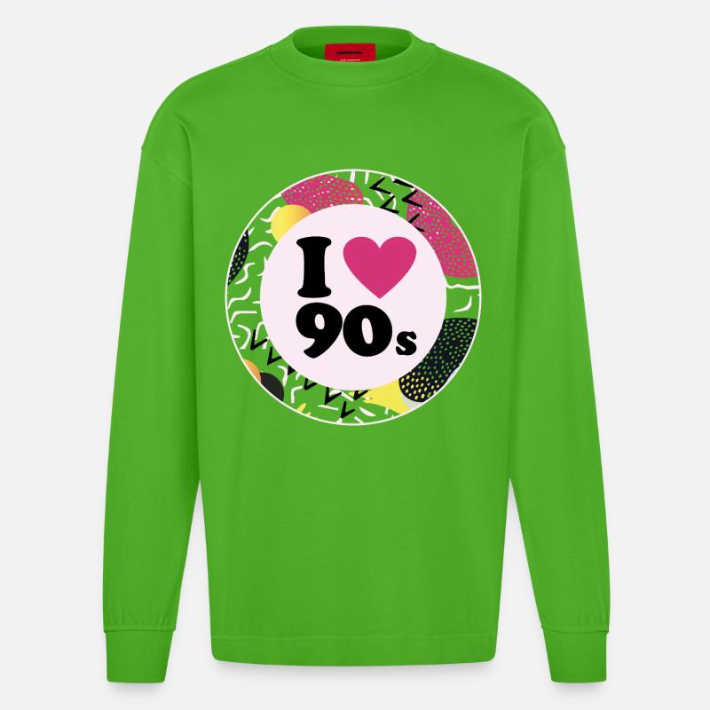 I ♥ 90s – Design rétro nostalgique - Manches longues bio épais oversize fabriqué en UE - Apple Neon