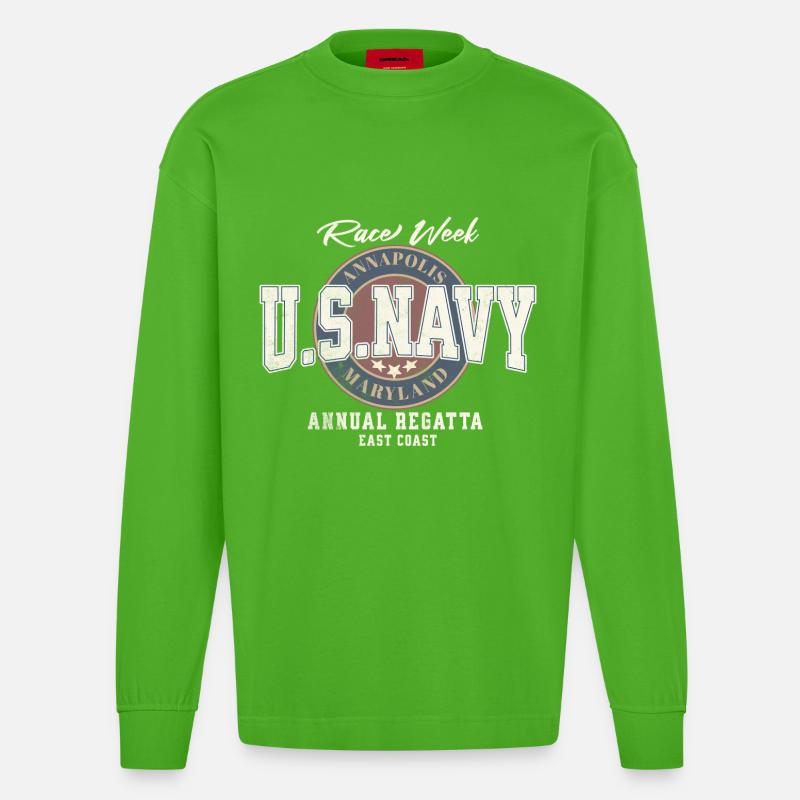 Design U.S. Navy Annapolis Regatta - Manches longues bio épais oversize fabriqué en UE - Apple Neon