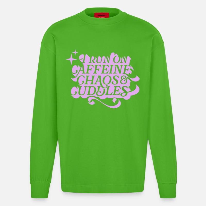 Caffeine Chaos Cuddles – Power Mode On - Heavyweight Oversized Organic Langarmshirt Made in EU - Apple Neon