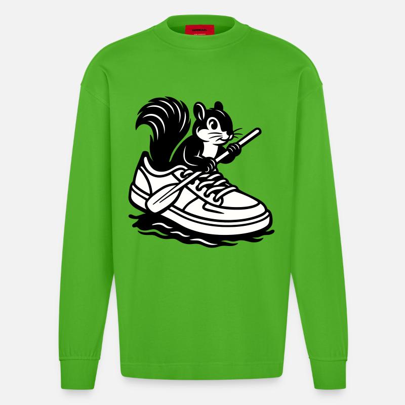 Eichhörnchen im Sneaker! - Heavyweight Oversized Organic Langarmshirt Made in EU - Apple Neon
