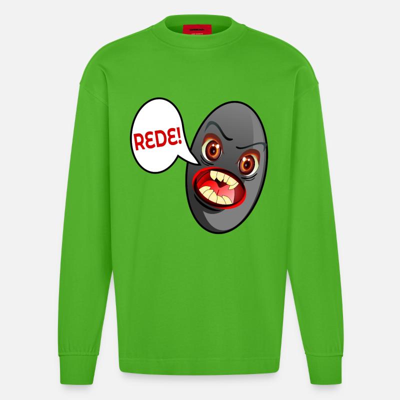 JUGENDSPRACHE REDE SCHWARZE OLIVE - Heavyweight Oversized Organic Langarmshirt Made in EU - Apple Neon