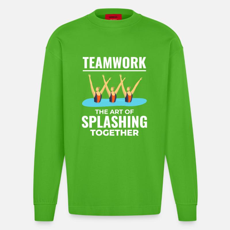 Teamwork Spritzwasser Design Synchronschwimmen - Heavyweight Oversized Organic Langarmshirt Made in EU - Apple Neon