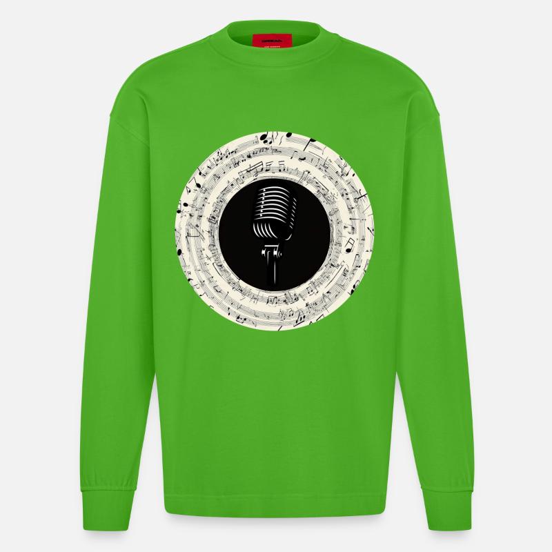 Microphone Musical Notes Art - Manches longues bio épais oversize fabriqué en UE - Apple Neon