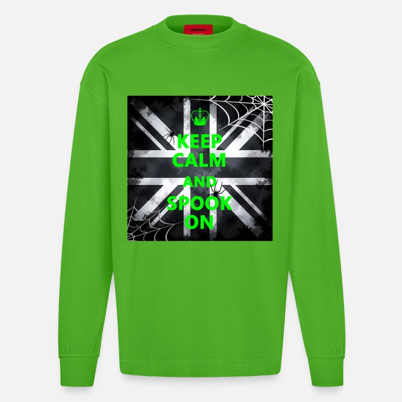 Keep Calm Spook Green - Manches longues bio épais oversize fabriqué en UE - Apple Neon