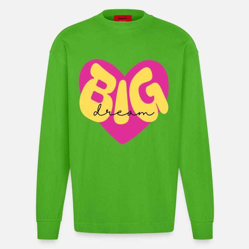 Farbenfrohes Herzdesign "Dream Big" - Heavyweight Oversized Organic Langarmshirt Made in EU - Apple Neon
