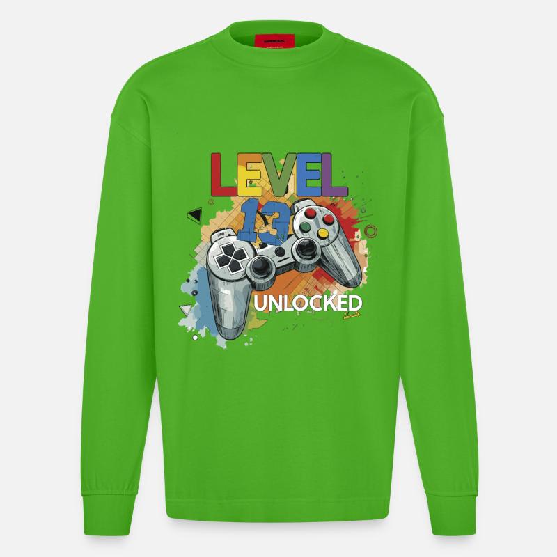 Level 13 Freigeschaltet Controller Graffiti Geburt - Heavyweight Oversized Organic Langarmshirt Made in EU - Apple Neon