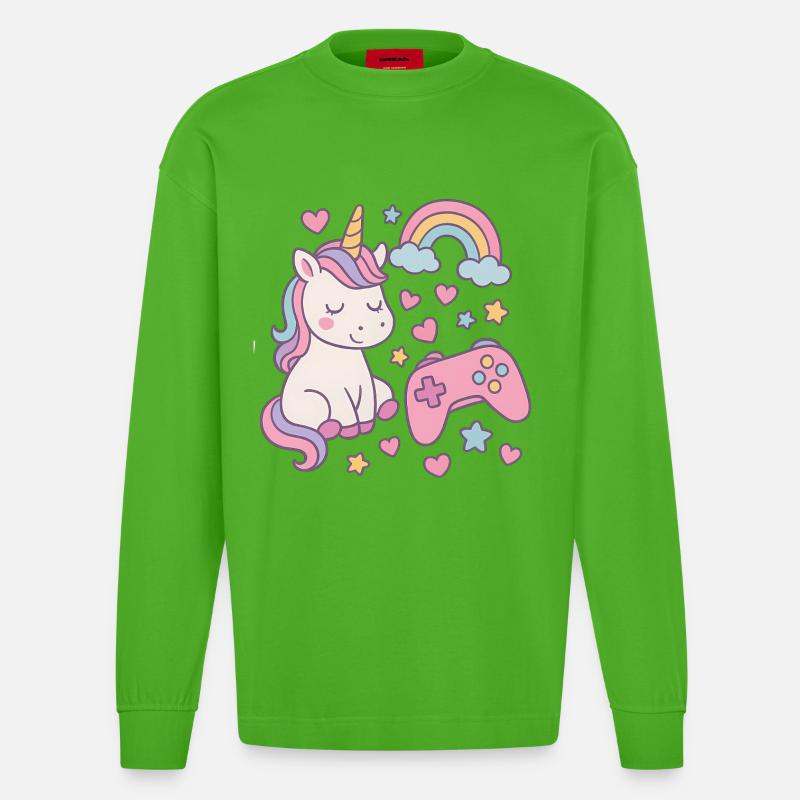 Super süßes Einhorn mit Gaming-Feeling - Heavyweight Oversized Organic Langarmshirt Made in EU - Apple Neon