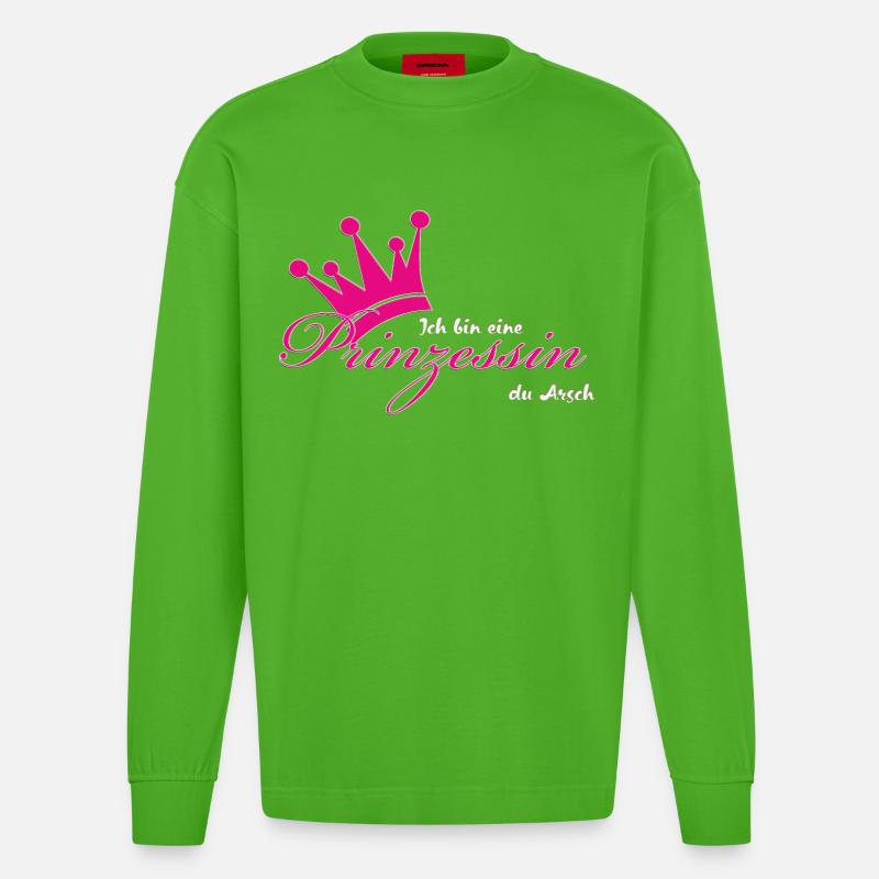 Ich bin eine Prinzessin - Heavyweight Oversized Organic Langarmshirt Made in EU - Apple Neon