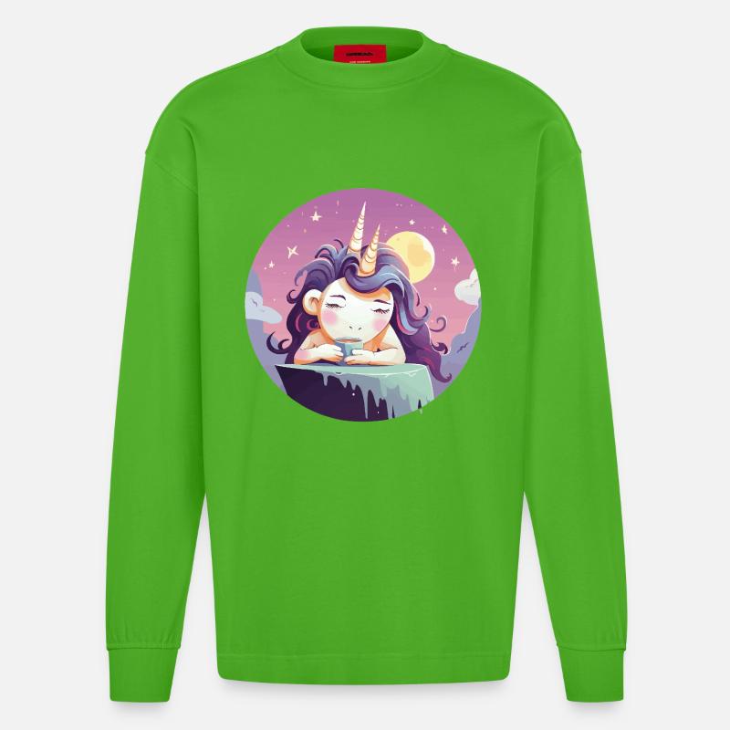 Mondtee Einhorn am Abend - Heavyweight Oversized Organic Langarmshirt Made in EU - Apple Neon