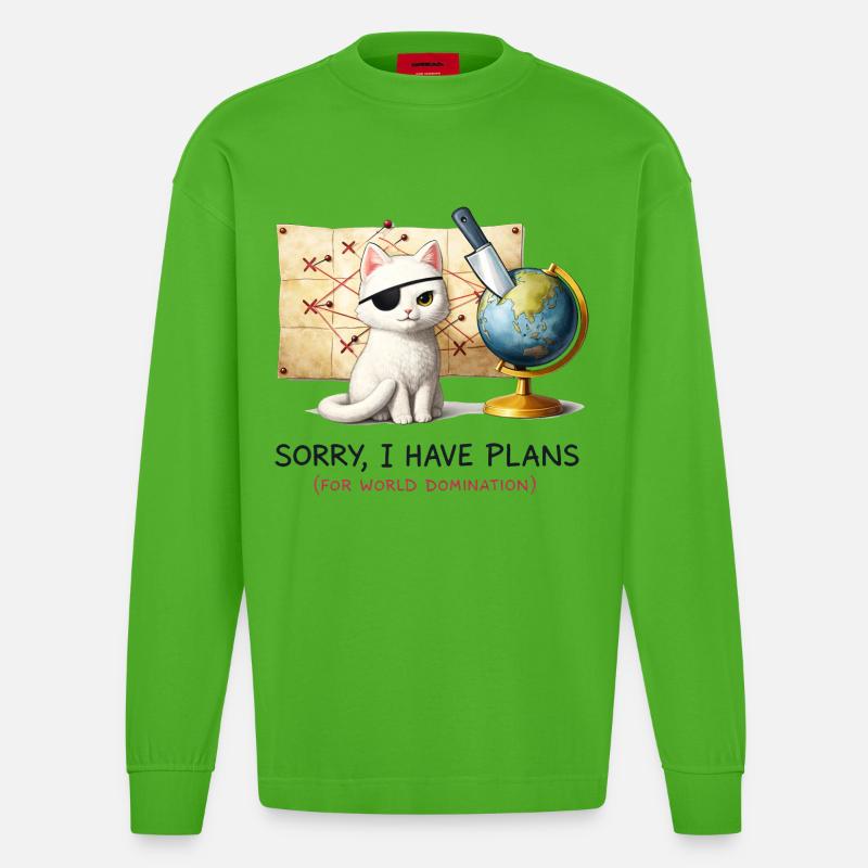 Evil Cat Weltbeherrschungs-Pläne - Heavyweight Oversized Organic Langarmshirt Made in EU - Apple Neon