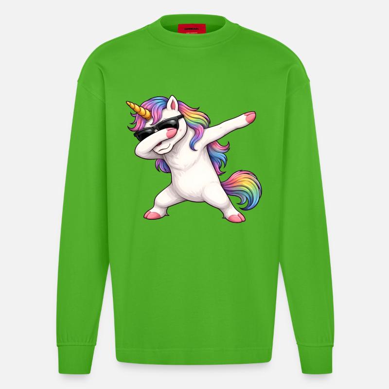 Dabbing Licorne - Manches longues bio épais oversize fabriqué en UE - Apple Neon