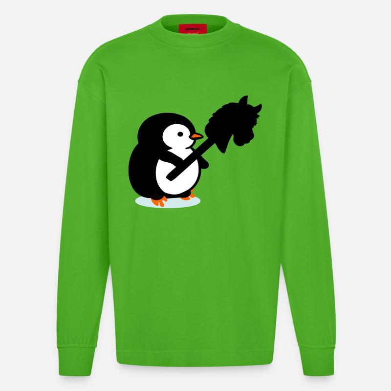 Hobby Horsing Kinder Pinguin - Heavyweight Oversized Organic Langarmshirt Made in EU - Apple Neon