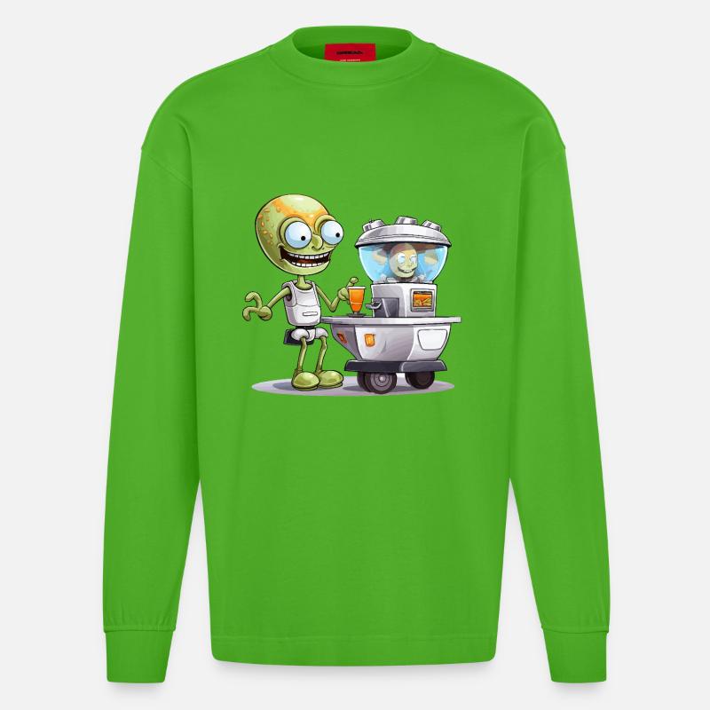 Außerirdischer Barkeeper im Space Bar - Heavyweight Oversized Organic Langarmshirt Made in EU - Apple Neon