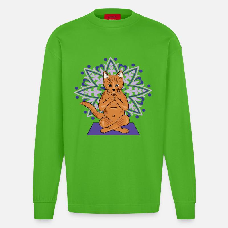 Meditative Katzen-Mandala - Heavyweight Oversized Organic Langarmshirt Made in EU - Apple Neon