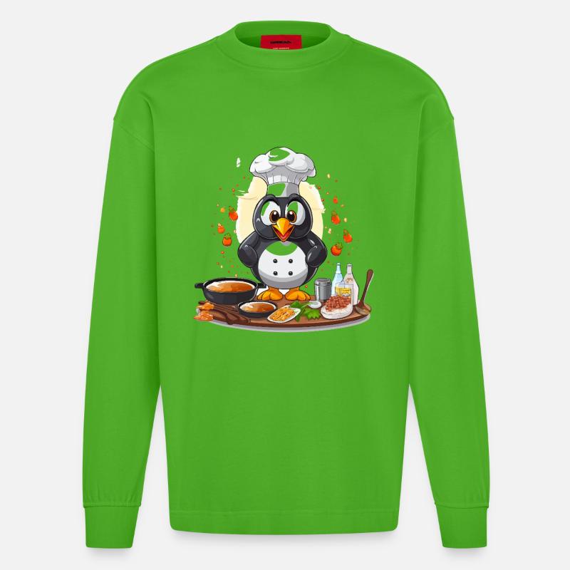 Kitchen Penguin Chef Design - Manches longues bio épais oversize fabriqué en UE - Apple Neon