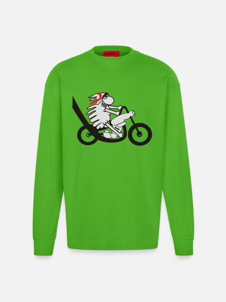 Motorradfahrer Schaf - Heavyweight Oversized Organic Langarmshirt Made in EU - Apple Neon