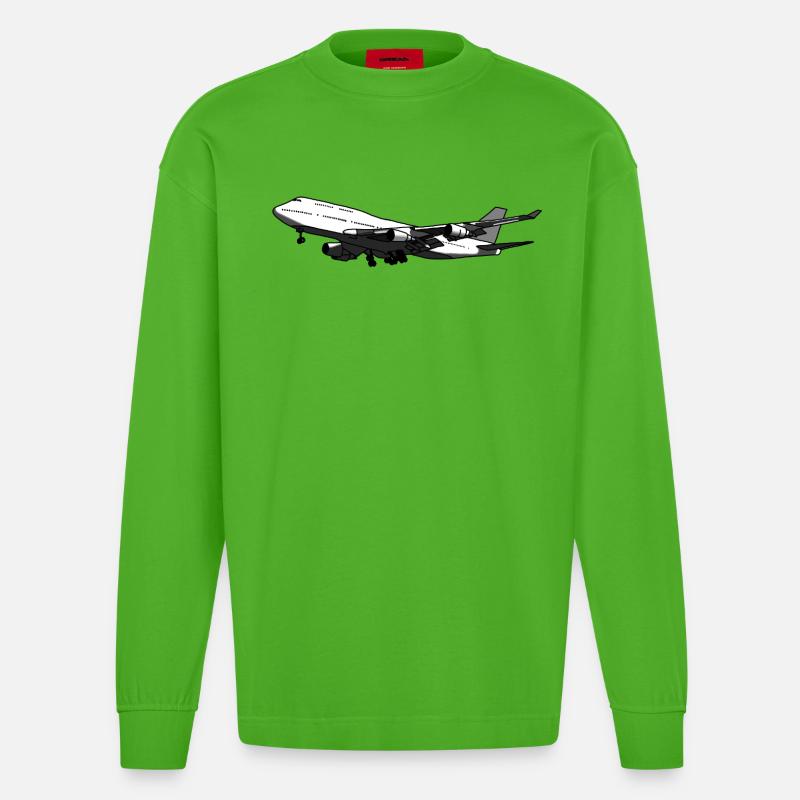Flugzeug Silhouette mit Dynamischem Design - Heavyweight Oversized Organic Langarmshirt Made in EU - Apple Neon