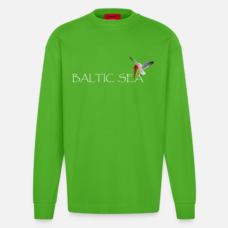 Ostsee Möwe die Eis klaut - Heavyweight Oversized Organic Langarmshirt Made in EU - Apple Neon