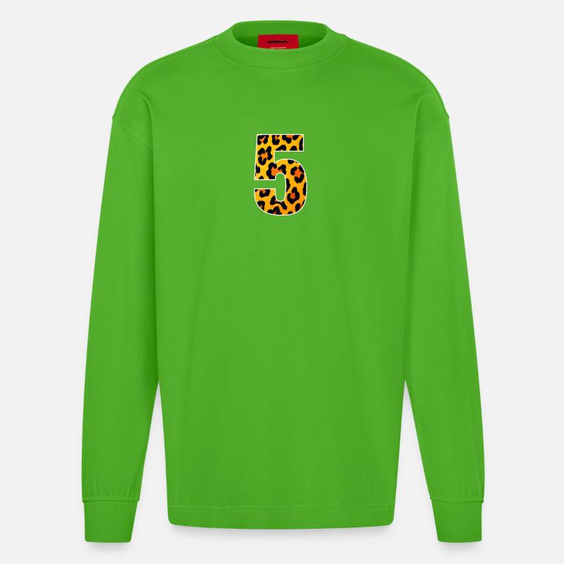 Leopard 5 Fellmuster - Heavyweight Oversized Organic Langarmshirt Made in EU - Apple Neon