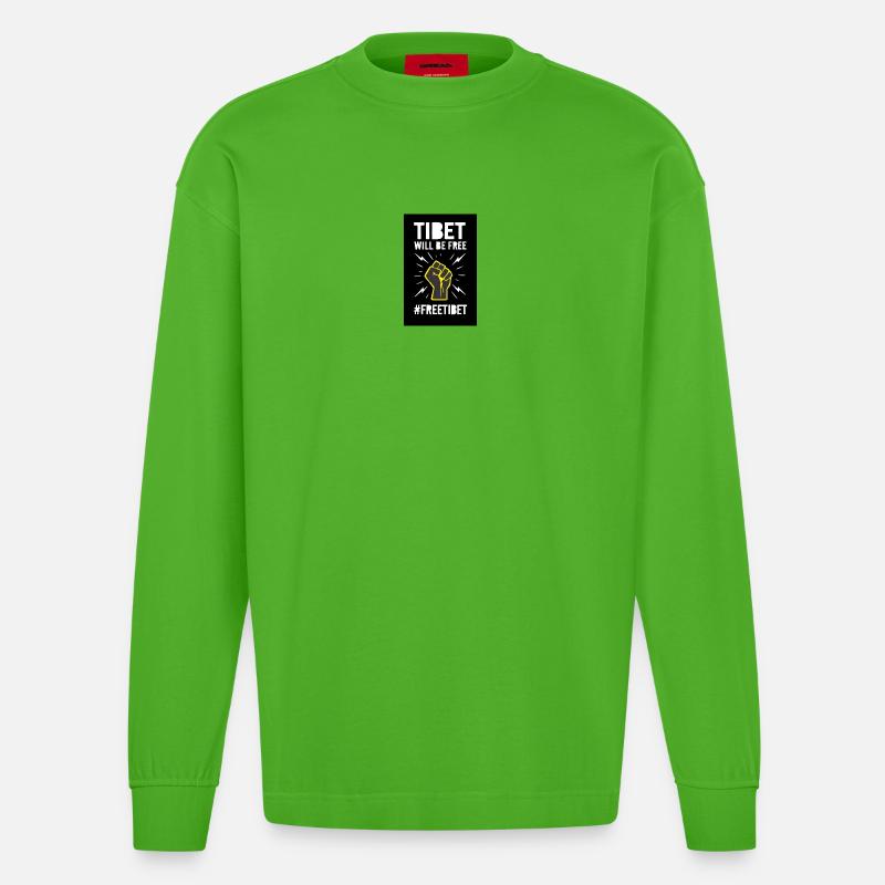 Tibet wird frei sein. Protest-Design. - Heavyweight Oversized Organic Langarmshirt Made in EU - Apple Neon