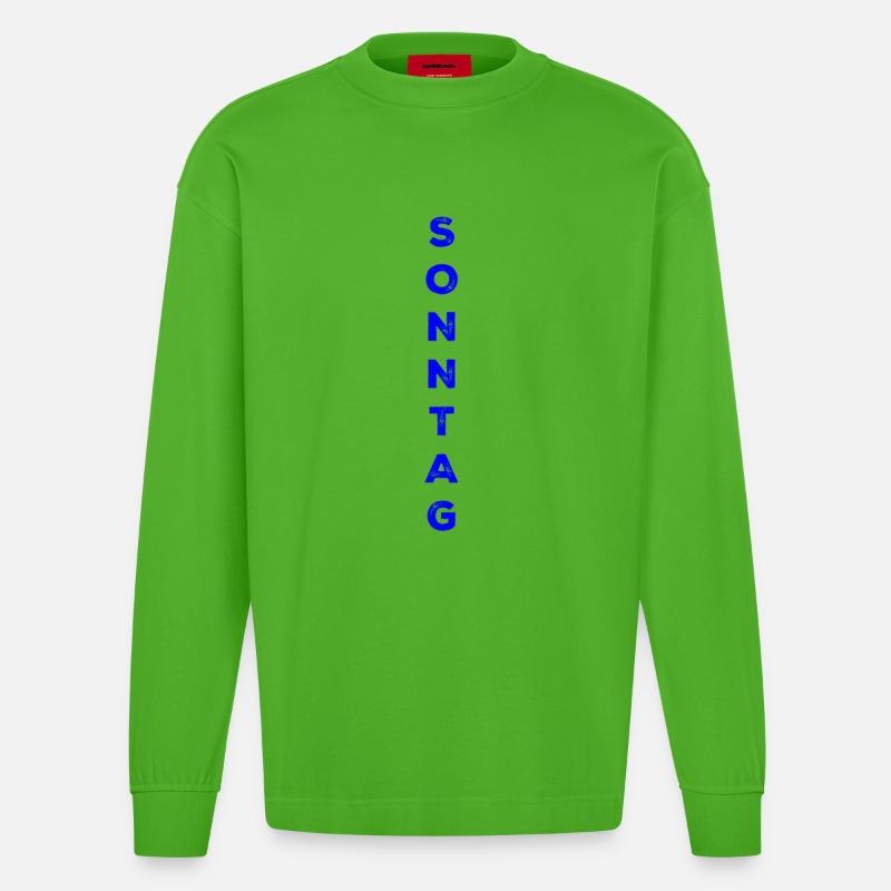 Dimanche - bleu - Manches longues bio épais oversize fabriqué en UE - Apple Neon